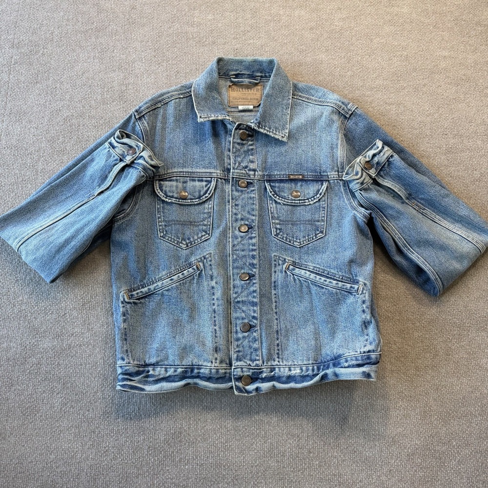 Hollister Sanforized Original California Denim Jean Distressed Jacket‎ Size L - Picture 2 of 11